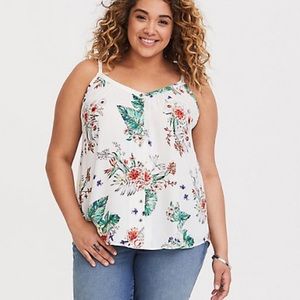 Torrid White Floral Button-Down Tank Top